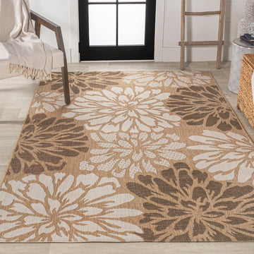 Zinnia Modern Floral Textured Weave Indoor/outdoor Area Rug